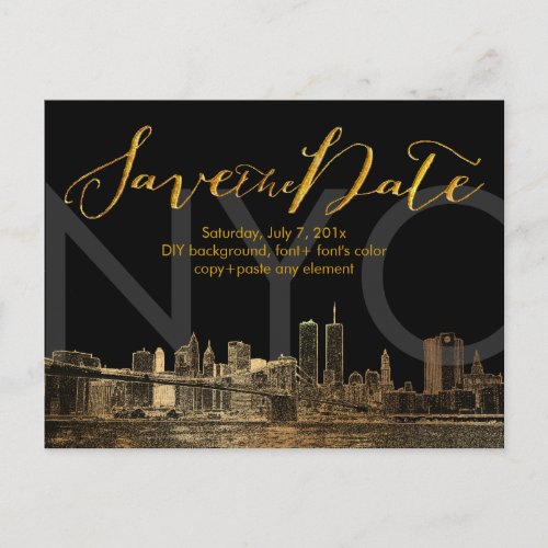 PixDezinesSave DateFaux GoldNYC Twin Tower Announcement Postcard