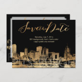 PixDezines/Save Date/Faux Gold/Pittsburgh Skyline Announcement Postcard (Front/Back)