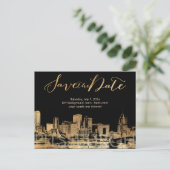 PixDezines/Save Date/Faux Gold/Pittsburgh Skyline Announcement Postcard (Standing Front)
