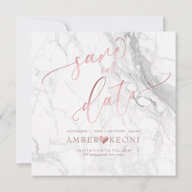 PixDezines Save Date/Faux Rose Gold/White Marble The Date (Front)