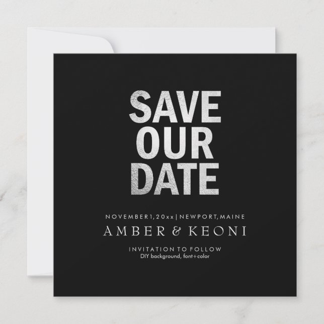 PixDezines Save Date/Faux Silver/DIY Background Save The Date (Front)