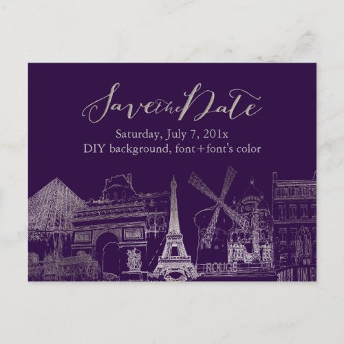 PixDezinesSave DateFaux SilverParis Sketched Announcement Postcard