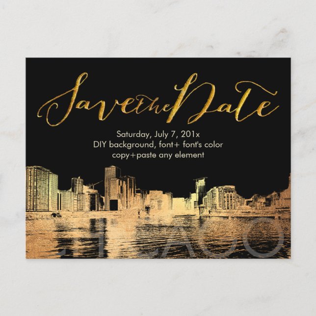 PixDezines/Save Date/Gold/Chicago Lakeshore Announcement Postcard (Front)