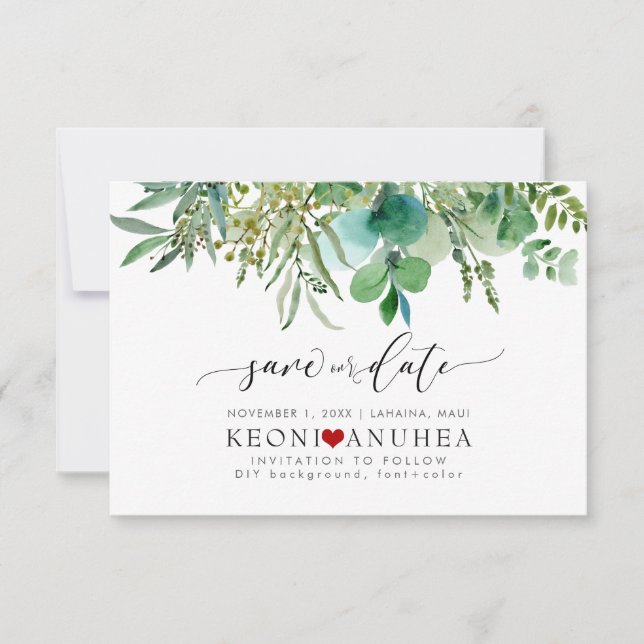 PixDezines Save Date/Greenery,  Elder+Fern Save Th The Date (Front)