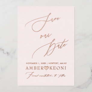 PixDezines Save Date Luxe Calligraphy Rose Gold Foil Invitation