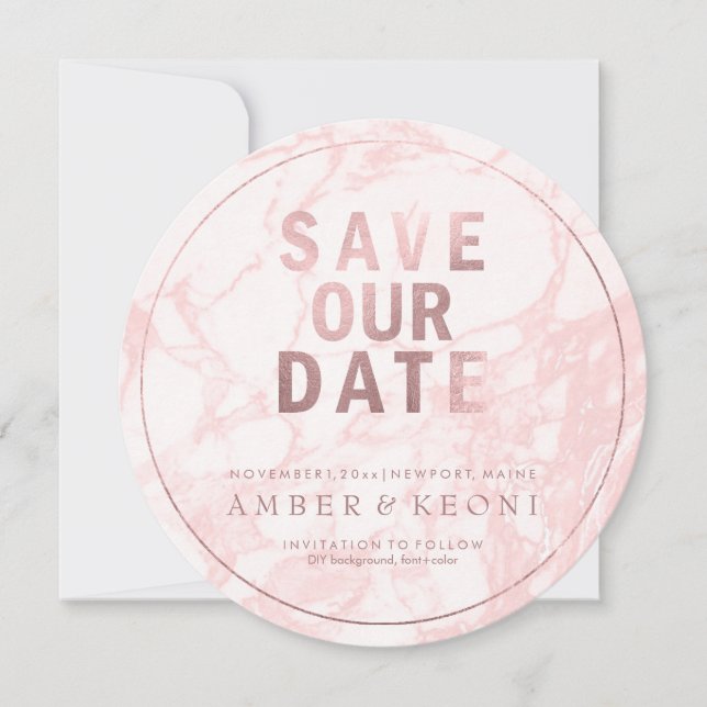 PixDezines Save Date/Rose Gold/Pink Marble The Date (Front)