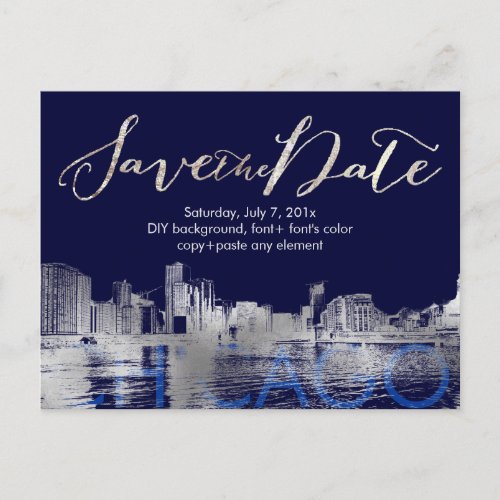 PixDezinesSave DateSilverChicago Lakeshore Announcement Postcard