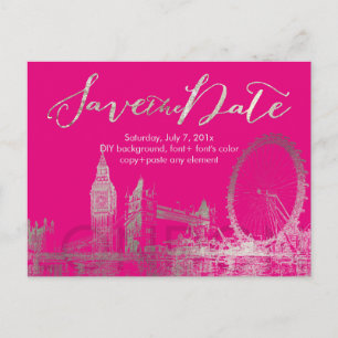 PixDezines/Save Date/Silver/London Skyline Announcement Postcard