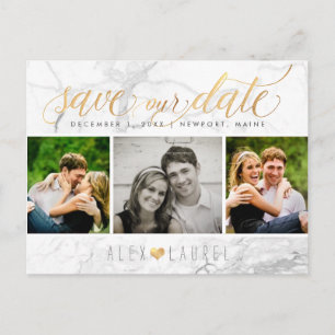 PixDezines Save our Date/Chic Faux Gold+Marble Postcard