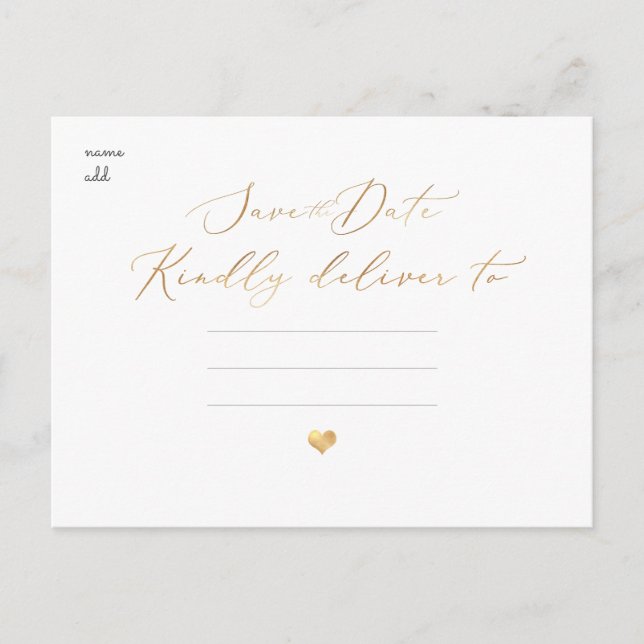 PixDezines Save our Date, Faux Gold Calligraphy Postcard (Front)