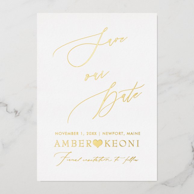 PixDezines Save our Date Luxe Calligraphy Foil Invitation (Front)