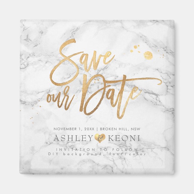 PixDezines Save our Date/Marble+Faux Gold Magnet (Front)