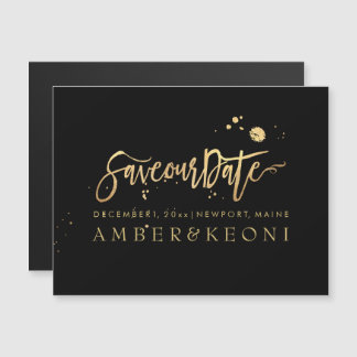 PixDezines Save Our Date/Stylish Faux Gold Script Magnetic Invitation