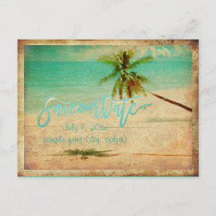 PixDezines/save our date/vintage tropical beach Announcement Postcard