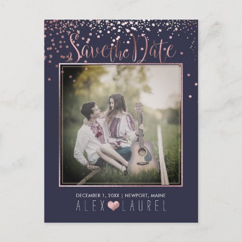 PixDezines Save th DateFaux Rose Gold Confetti Announcement Postcard