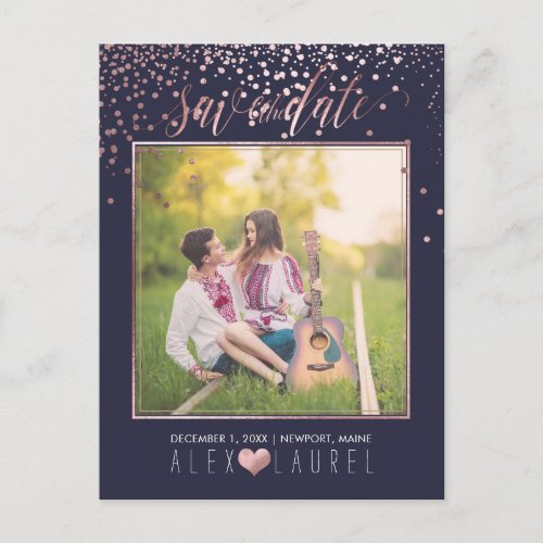 PixDezines Save th DateFaux Rose Gold Confetti Announcement Postcard