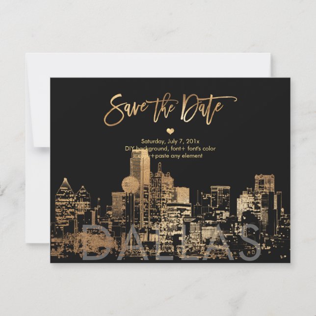 PixDezines/Save the Date Dallas Skyline/Faux Gold  Announcement (Front)