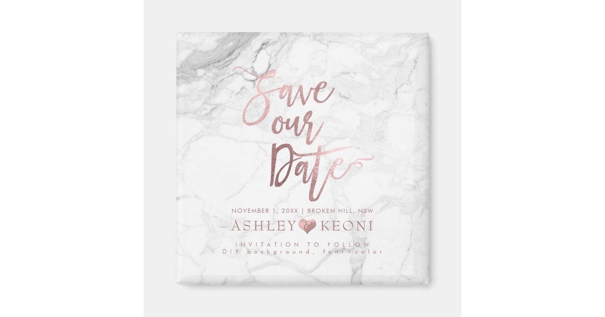 Pixdezines Save The Date Faux Rose Gold Marble Magnet Zazzle