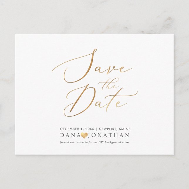PixDezines Save the Date/Iridescent Gold Script Postcard (Front)