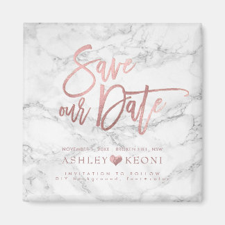 PixDezines Save the Date/Marble Faux Rose Gold Magnet