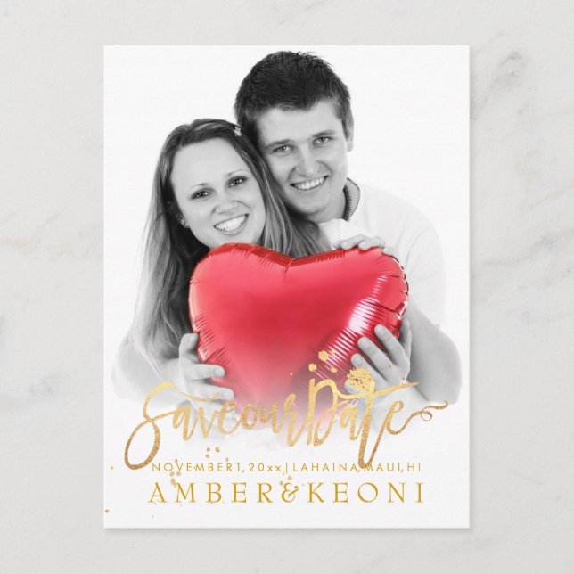 PixDezines Save the Date/Stylish Faux Gold Script Announcement Postcard (Front)