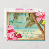 PixDezines/save the date/vintage tropical beach Announcement Postcard (Front/Back)