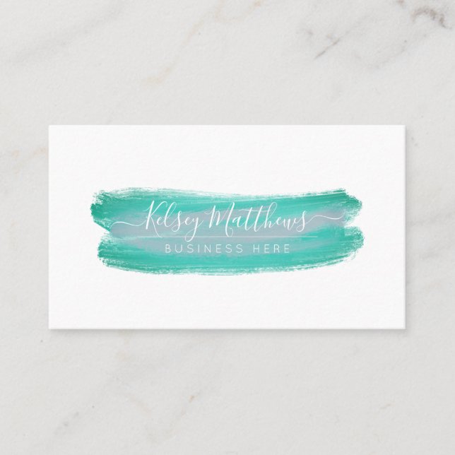 PixDezines Seafoam Green Watercolor Brushes Business Card (Front)