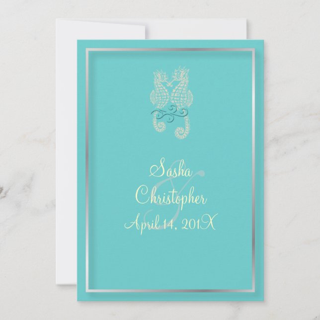 PixDezines Seahorse /Blue+Ivory Invitation (Front)