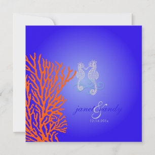 PixDezines Seahorse+coral/ cobalt blue Invitation