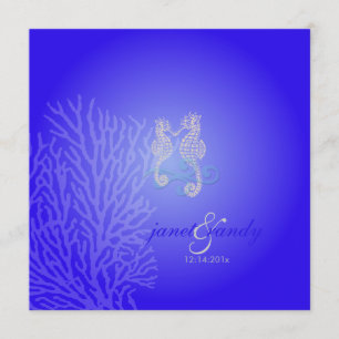 PixDezines Seahorse+coral/ cobalt blue Invitation