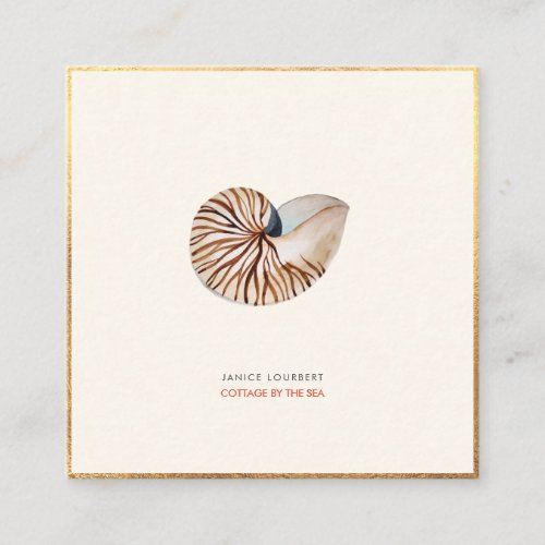 PixDezines SEASHELLS NAUTILUS FAUX GOLD FOIL Square Business Card