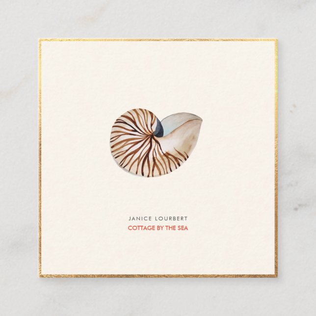 PixDezines SEASHELLS, NAUTILUS, FAUX GOLD FOIL Square Business Card (Front)