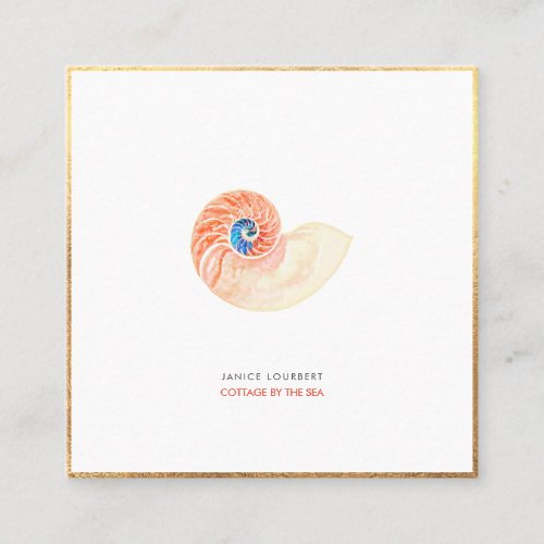 PixDezines SEASHELLS NAUTILUS FAUX GOLD FOIL Square Business Card