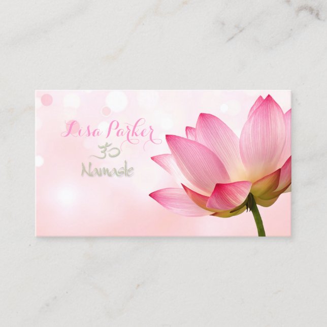 PixDezines serenity pink lotus, Om yoga, healers Business Card (Front)
