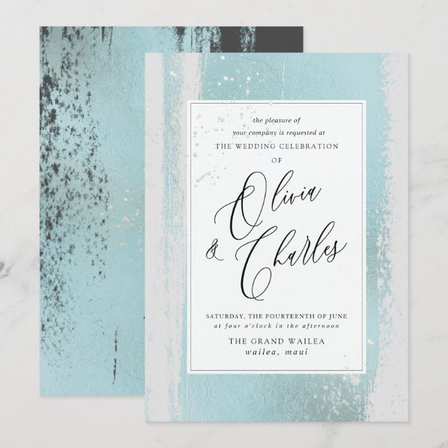 PixDezines Shine, Blue Watercolor+Faux Metallic Invitation (Front/Back)