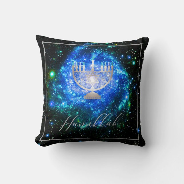 PixDezines Shine, Hanukkah|Temple Menorah Throw Pillow (Front)