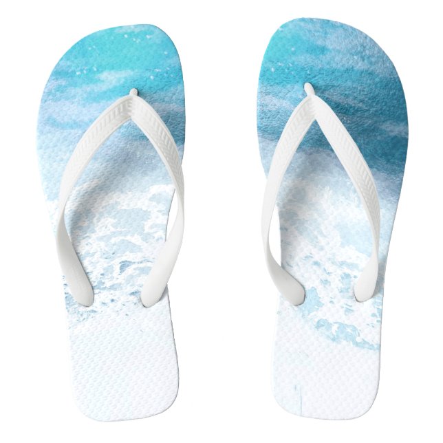 PixDezines Shoreline Aqua Blue Flip Flops (Footbed)