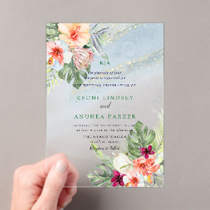 PixDezines Shorline Tropical Paradise Botanical Acrylic Invitations