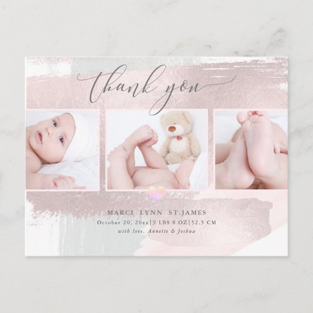 PixDezines Shower Thank You/Brush StrokeBlush Pink Postcard (Front)
