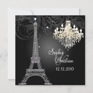 PixDezines SILVER EIFFEL+CRYSTAL CHANDELIER Invitation