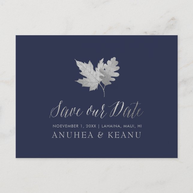 PixDezines Silver Fall Foliage/Save our Date Announcement Postcard (Front)