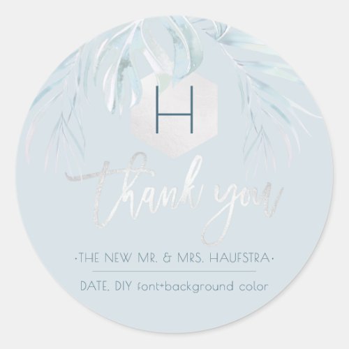 PixDezines Silver Palms Monogram Thank You Classic Round Sticker