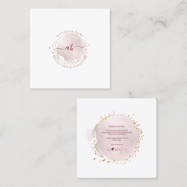 PixDezines Simple Blush Brush Stroke + Burgundy Sq Square Business Card (Front/Back)