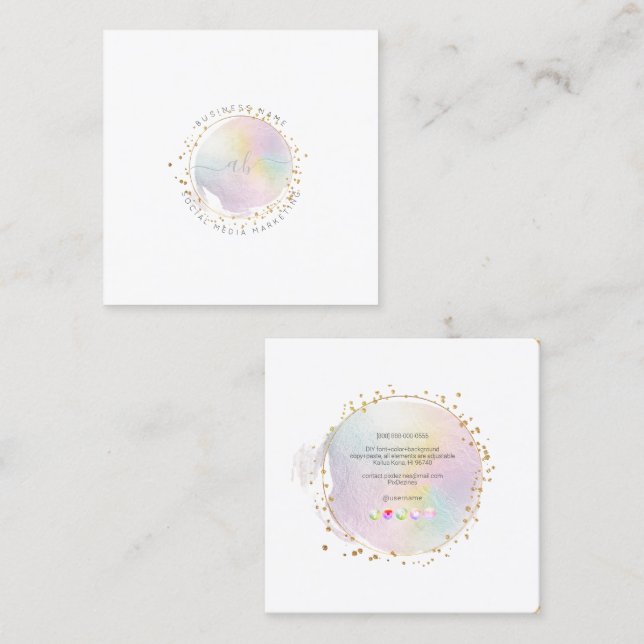 PixDezines Simple Blush Brush Stroke Cotton Candy Square Business Card (Front/Back)