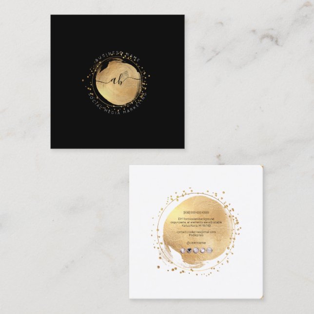 PixDezines Simple Blush Brush Stroke Faux Gold Squ Square Business Card (Front/Back)