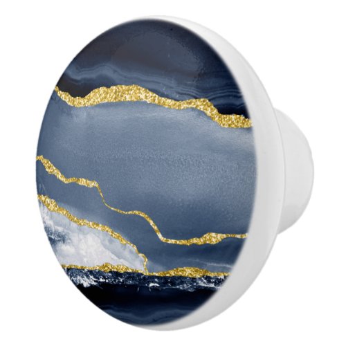 PIXDEZINES SLATE BLUE WATERCOLOR AGATE CERAMIC KNOB