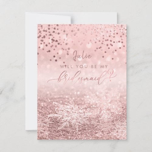 PixDezines Snow Rose Gold Will You BeBridesmaid Invitation