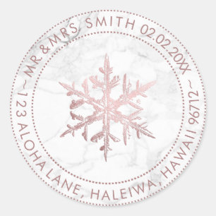 PixDezines SNOWFLAKE FAUX ROSE GOLD FOIL/MARBLE Classic Round Sticker