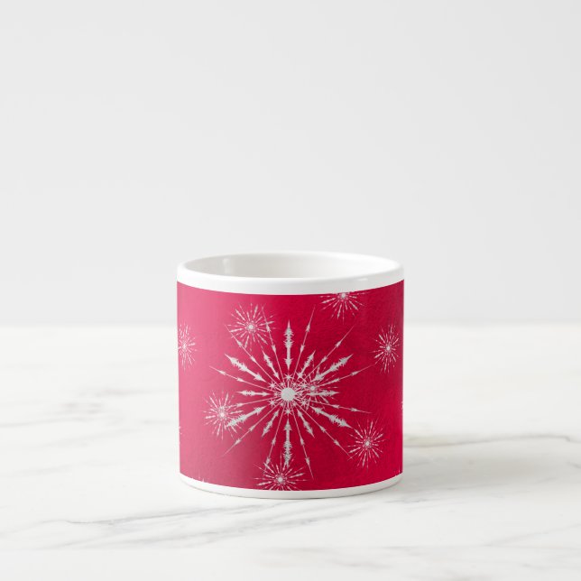 PixDezines Snowflakes, Christmas Red Espresso Cup (Front)
