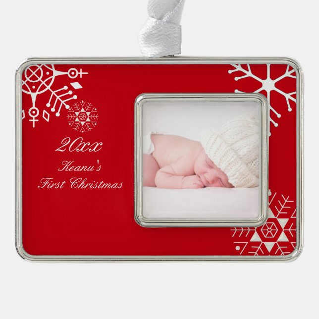 PixDezines Snowflakes First Christmas/DIY color Christmas Ornament (Front)